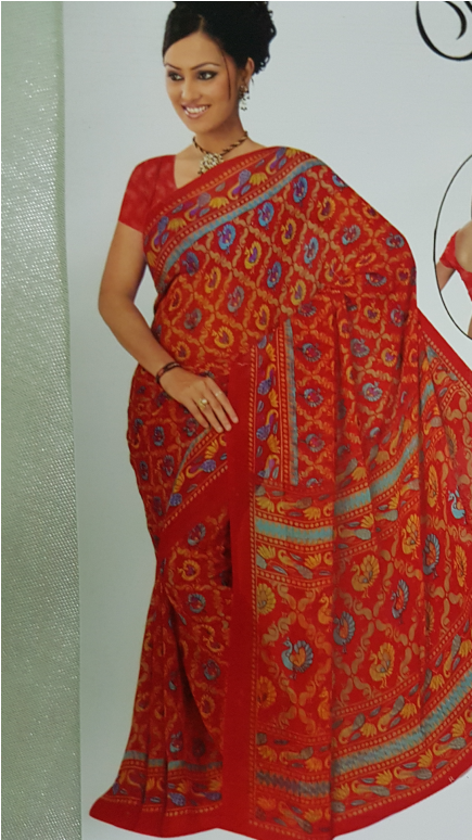 Red Mixed Orange Cotton Silk - Sari (600x773), Png Download