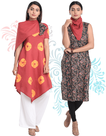 Agnisie Pack Of 2 Kurtas With Stole - Silk (595x586), Png Download