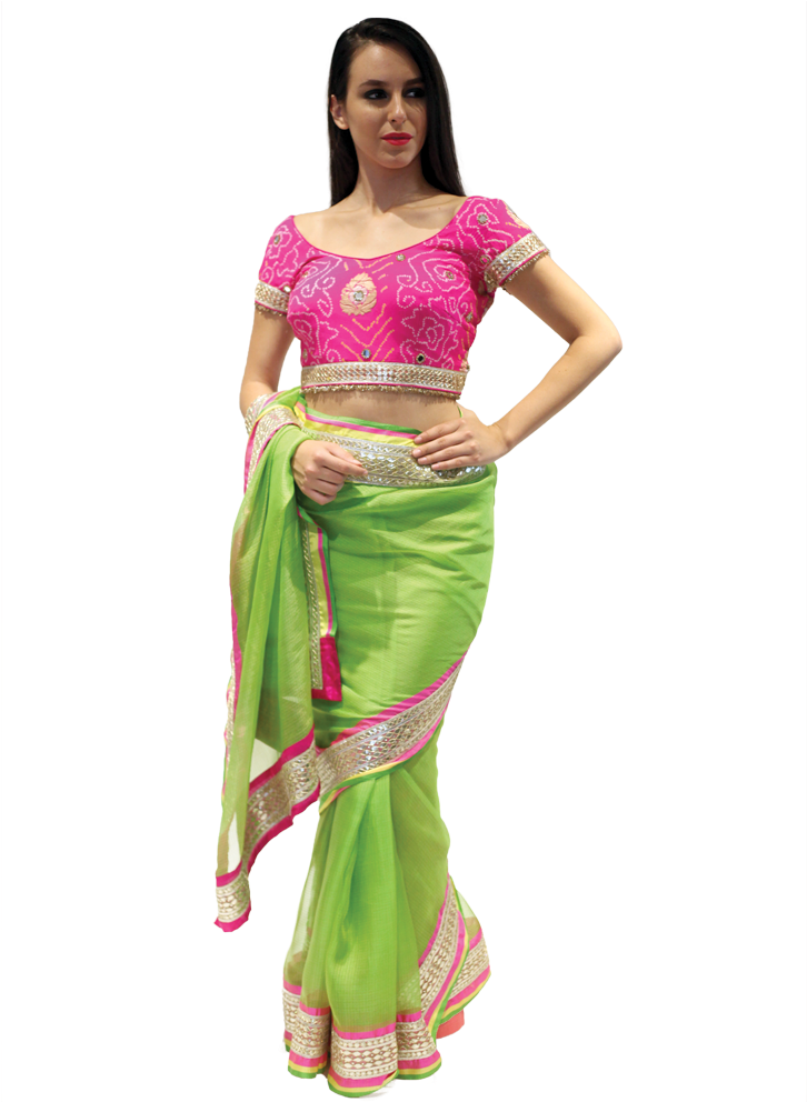 Pink N Green Saree - Blouse For Green Saree (1000x1000), Png Download