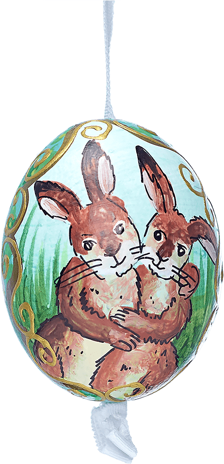 Easter Egg Pair Of Rabbits In The Grass - Locket (996x1000), Png Download