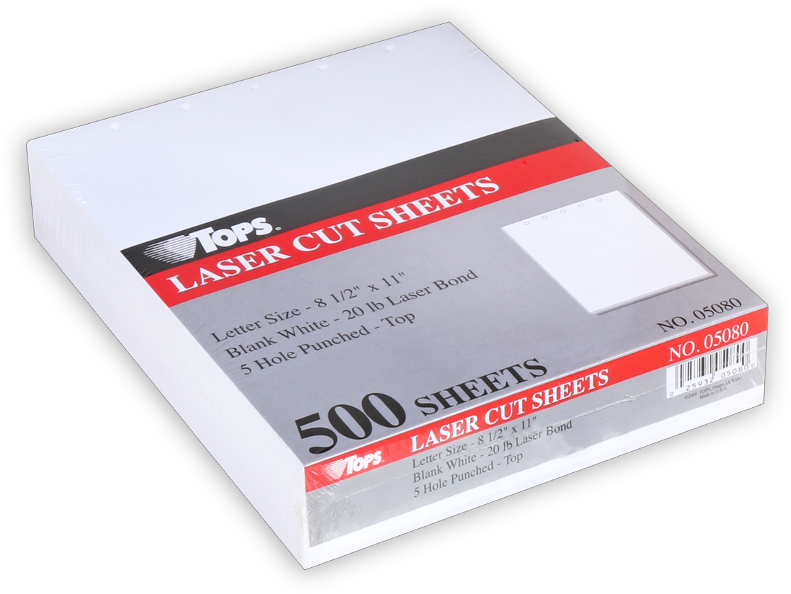Tops Laser Cut Sheet, 5-hole Punched Top, 20 Lb, 500 - Label (1200x870), Png Download