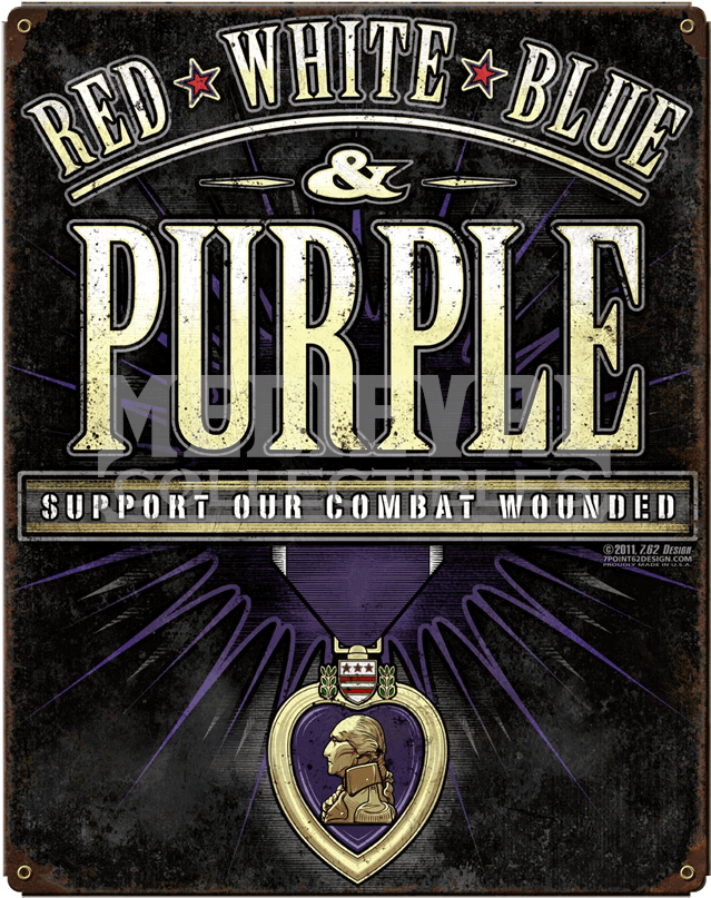 Combat Wounded Purple Heart Vintage Steel Sign - Label (850x850), Png Download