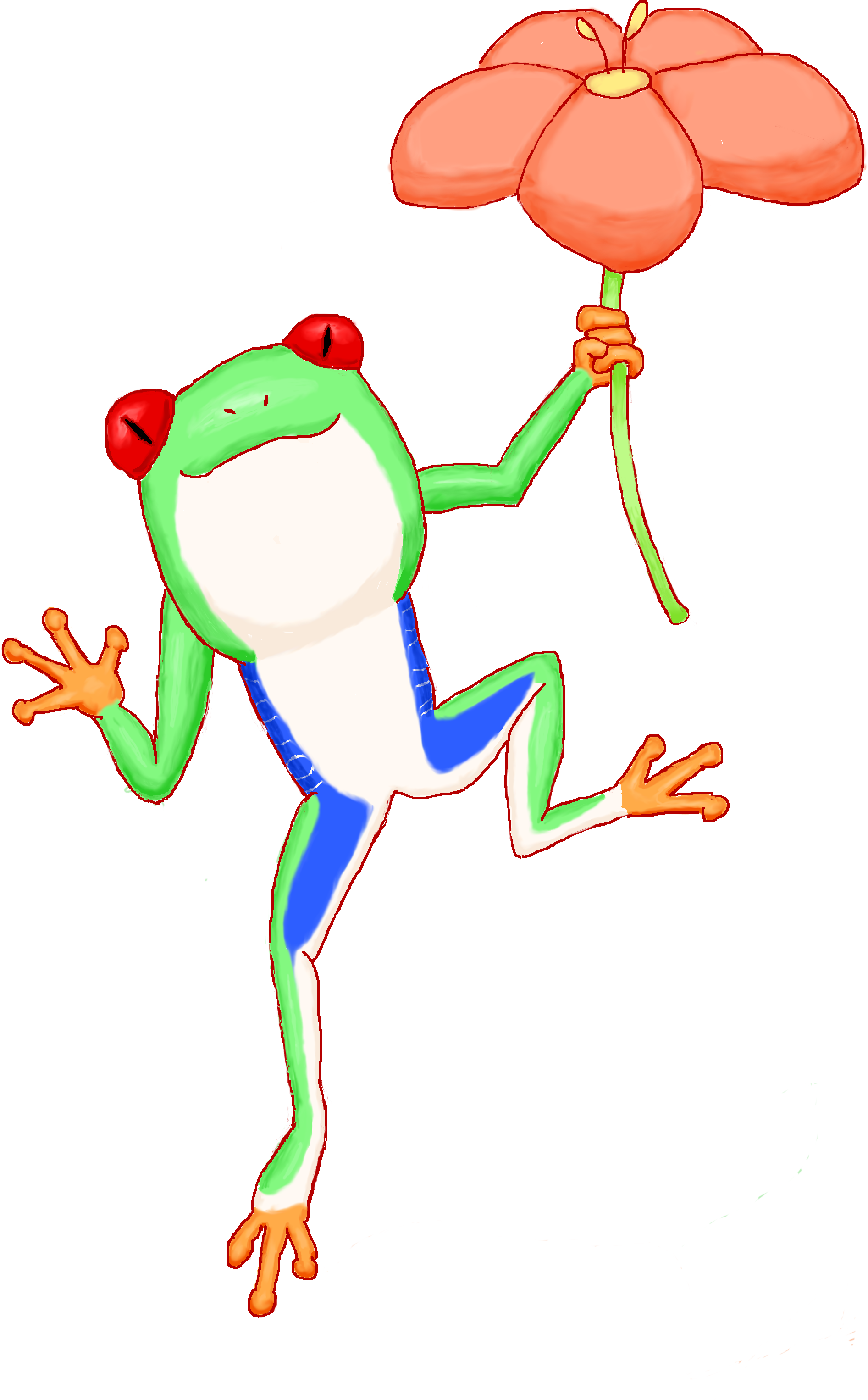 Red-eyed Tree Frog And Flower - Illustration (2400x3548), Png Download