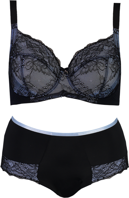 Support Contrast Lace Set Black & Serenity Blue Setd04 - Brassiere (1000x926), Png Download