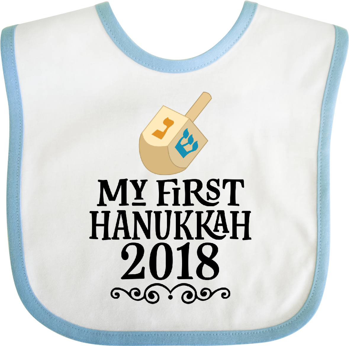 My First Hanukkah 2018 Dreidel Baby Bib White And Blue - Trumpet (1200x1200), Png Download