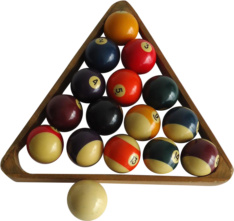 Vintage Billiards Pool Balls With Wooden Rack On Chairish - Nine-ball (896x844), Png Download