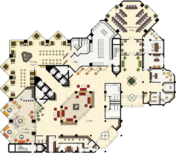 Monsoon Hotel On Behance - Floor Plan (600x527), Png Download