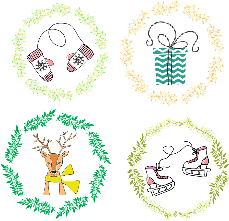 Hand Drawn Cartoon Christmas Ring Cute Decoration (1024x1024), Png Download