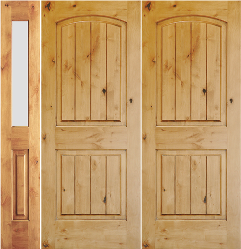 Krosswood Knotty Alder 2 Panel Top Rail Arch With V - Home Door (500x700), Png Download
