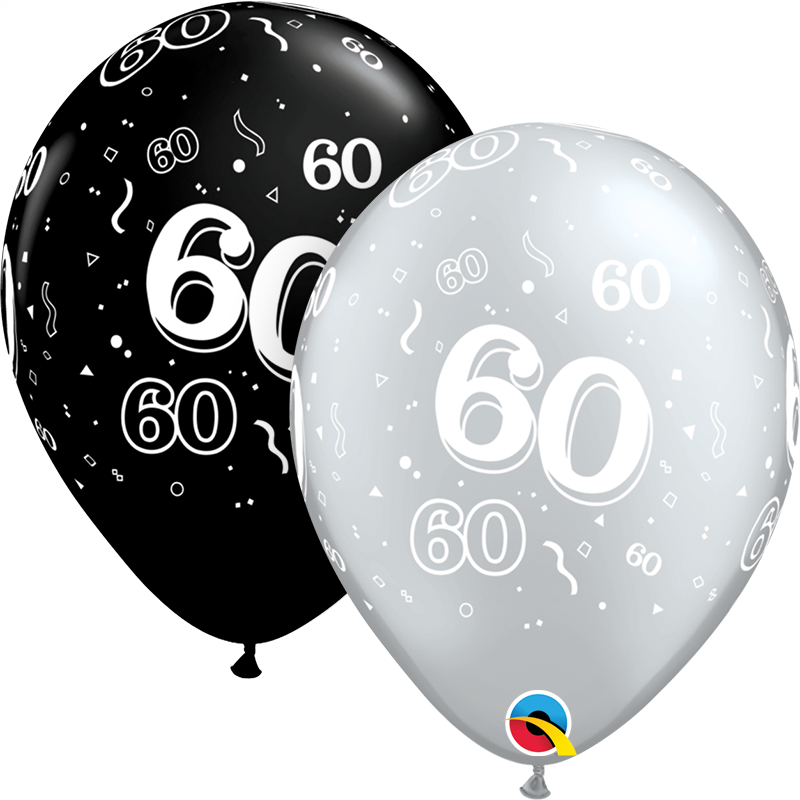 Latex Balloons Black & Silver Age - 60th Birthday Balloons Png (800x800), Png Download