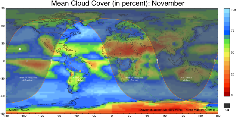 Mean Cloud Cover November 2019 Transit Mercury - Venus Transit 2019 (820x420), Png Download