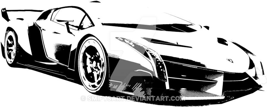 Lamborghini Veneno Outlined In Black By Smifysart - Lamborghini Png Black And White (900x375), Png Download