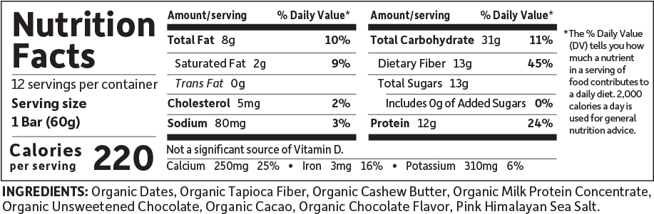 Garden Of Life Gol Bar, Chocolate Sea Salt Flavor, - Nutrition Facts (1000x1000), Png Download