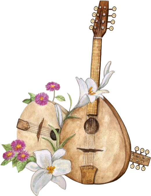 Suite Music Writing, Le Net, Lute, Decoupage Paper, - Instrumentos Musicais Com Flores (530x680), Png Download