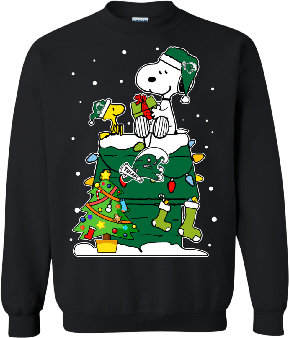 Tulane Green Wave Ugly Christmas Sweaters Snoopy Woodstock - Tree Rex Christmas Jumper (1155x1155), Png Download