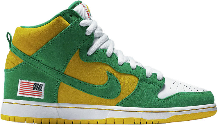 Nike Dunk High Pro Sb 'oakland Athletics' - Green And Yellow Nike Sb (750x431), Png Download