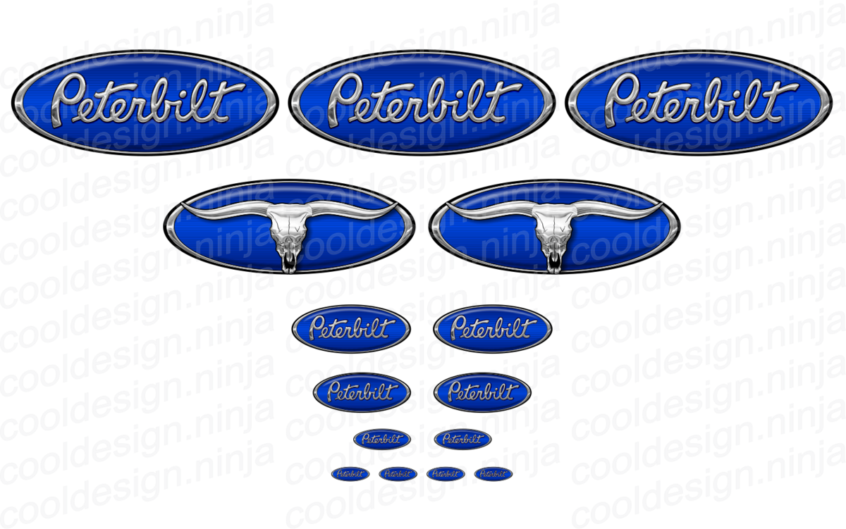 Cobalt Blue/chrome Bull Skull 389 Pete Emblem Skin - Peterbilt (1200x751), Png Download