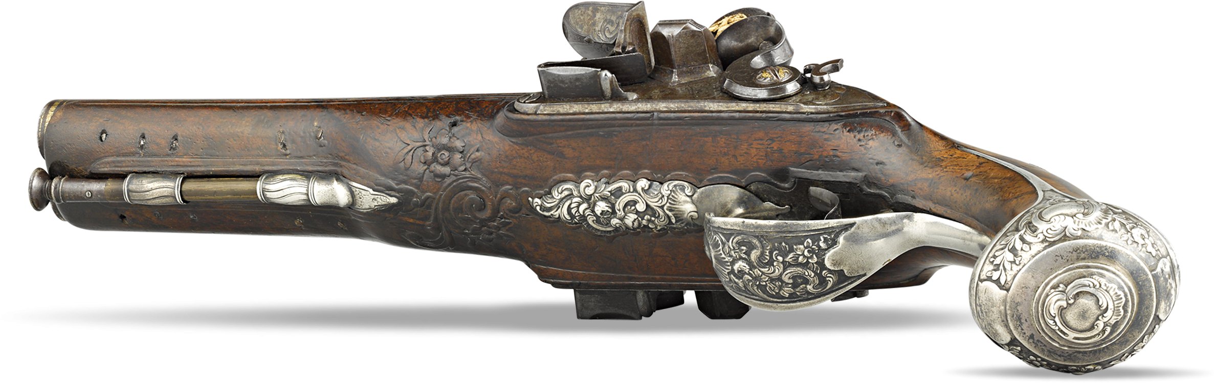 18th Century French Double Barrel Flintlock Pistol (2500x2000), Png Download