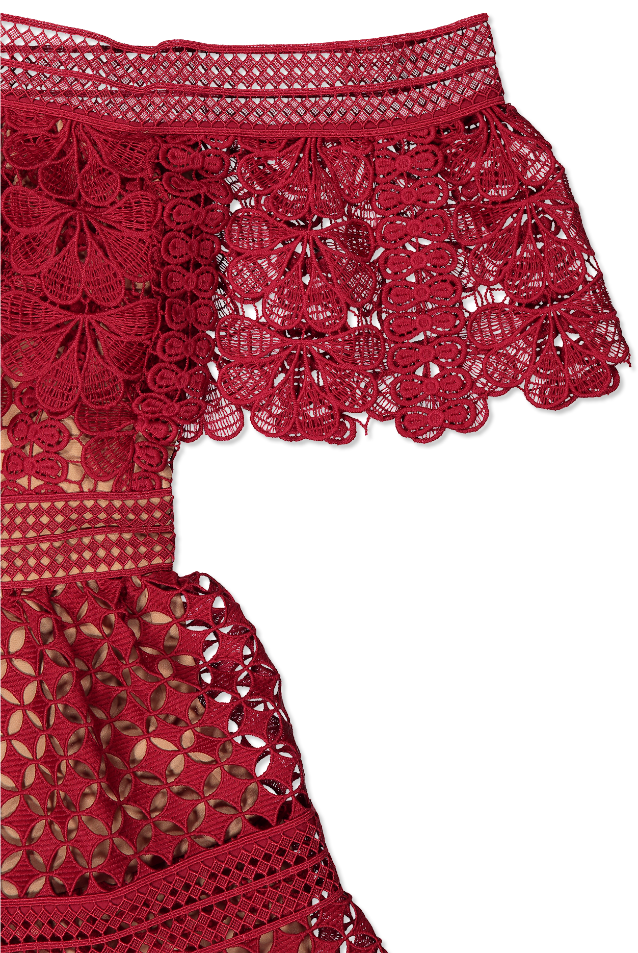 Off Shoulder Lace Mini Dress Red - Self Portrait Red Off Shoulder Mini Dress (1280x1920), Png Download