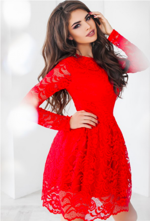 Flared Lace Dress-red - Dress (740x740), Png Download