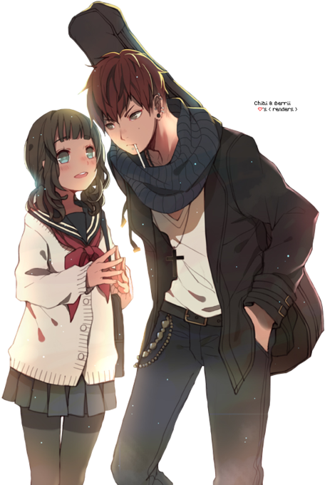 Anime Boy And Girl Transparent (500x707), Png Download