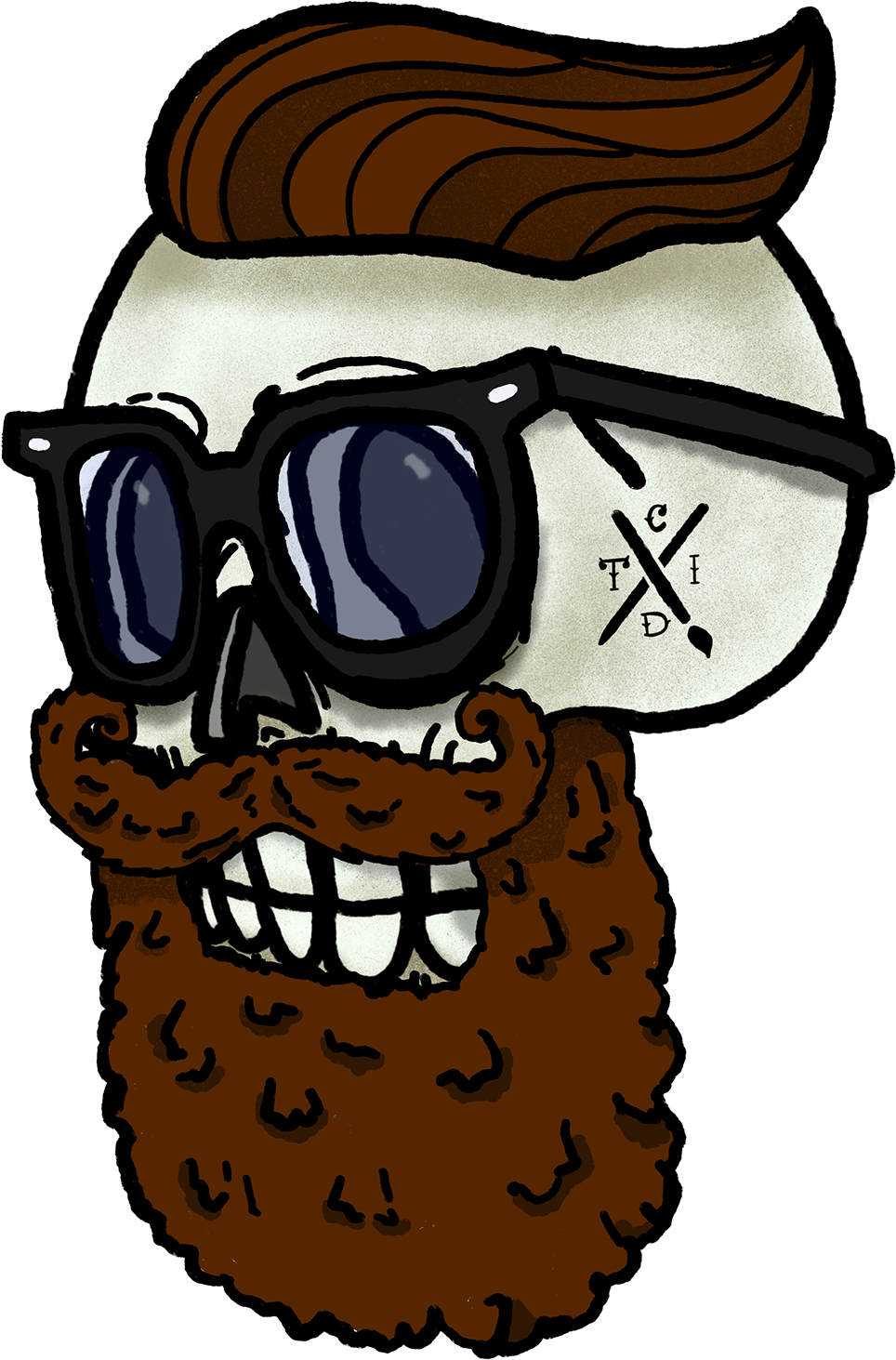 Skull-boy Hipster Design With Glasses - Cartoon (1400x2100), Png Download