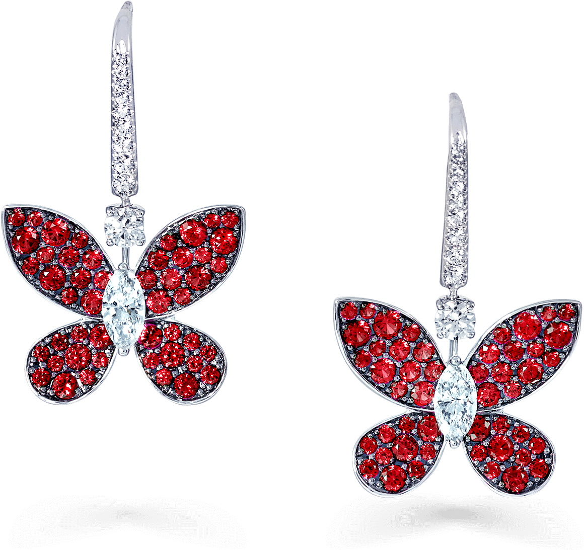 A Pair Of Graff Pavé Butterfly Drop Earrings Pave Set (2000x2000), Png Download