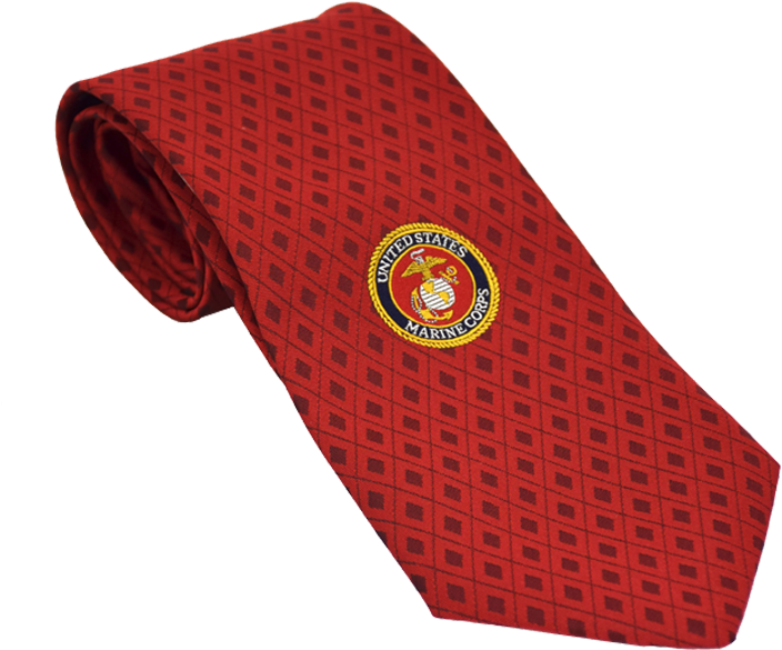 Red Grid Necktie With Usmc Emblem - Leather (800x800), Png Download