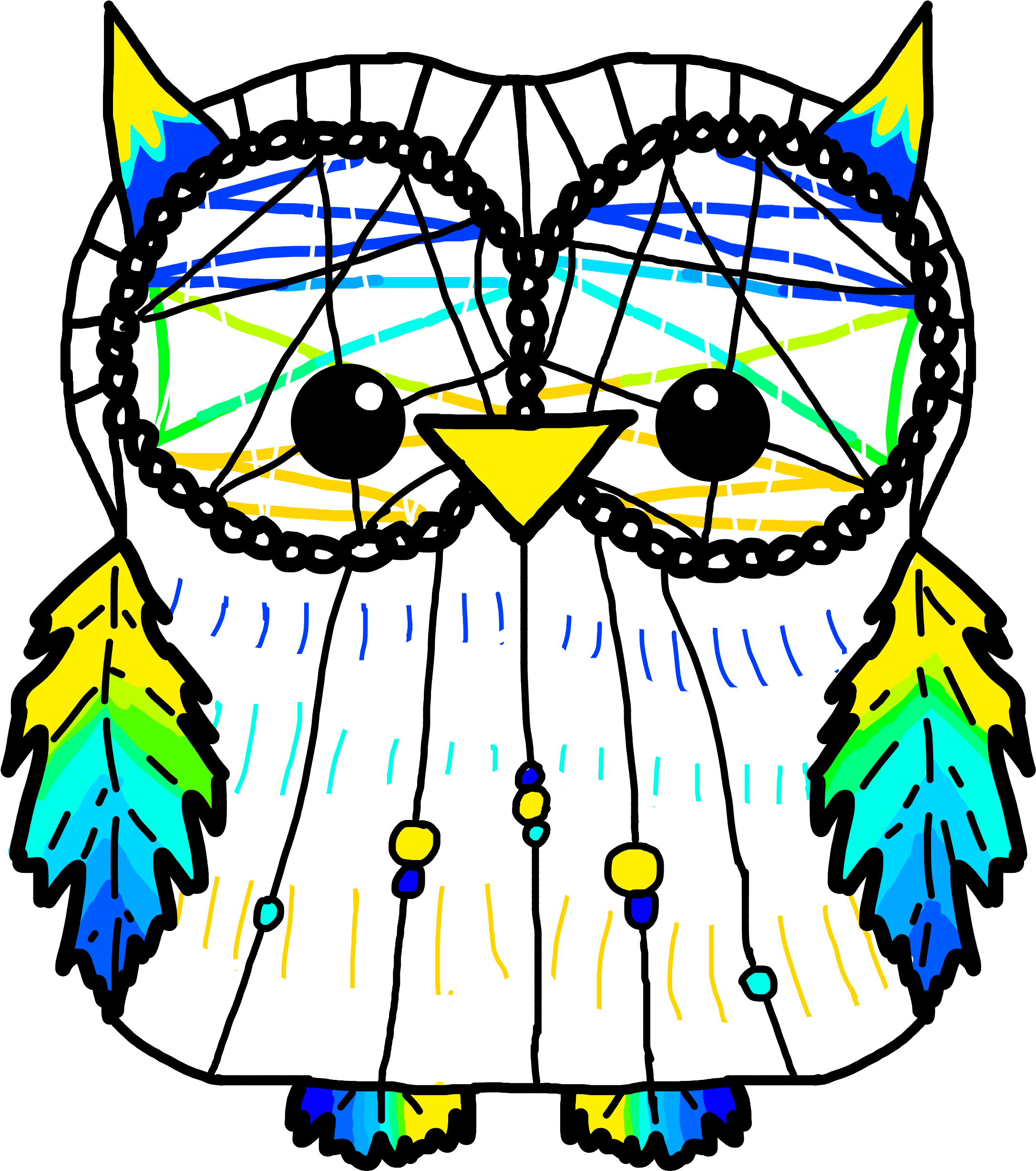 Owl Fteowl Dream Catcher Dreamcatcher Blue Yellow Freet (2560x2560), Png Download