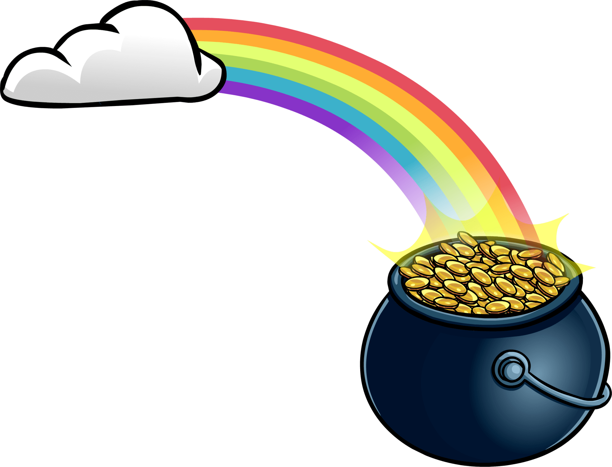 Rainbow With Pot ' Gold Club Penguin Wiki Fandom - Arcoiris Con Olla De Oro (2000x1528), Png Download
