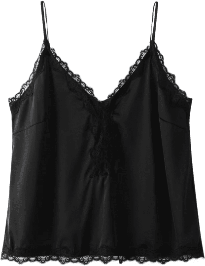 Tops For Women Cheap Lace Trim Sateen Cami Black Tank - Lace (600x600), Png Download