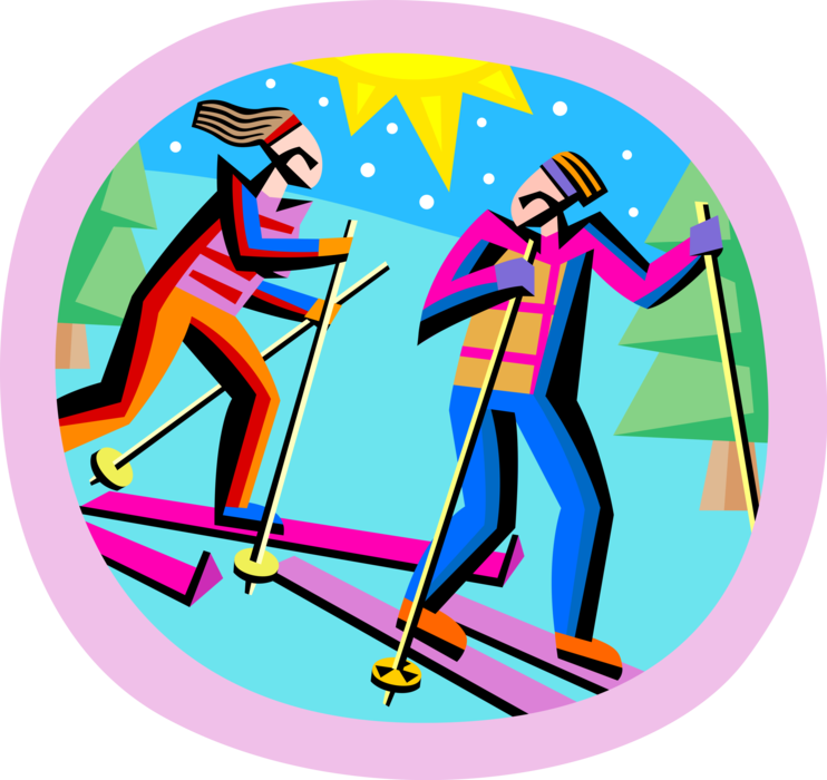 Vector Illustration Of Winter Cross-country Skiers (742x700), Png Download