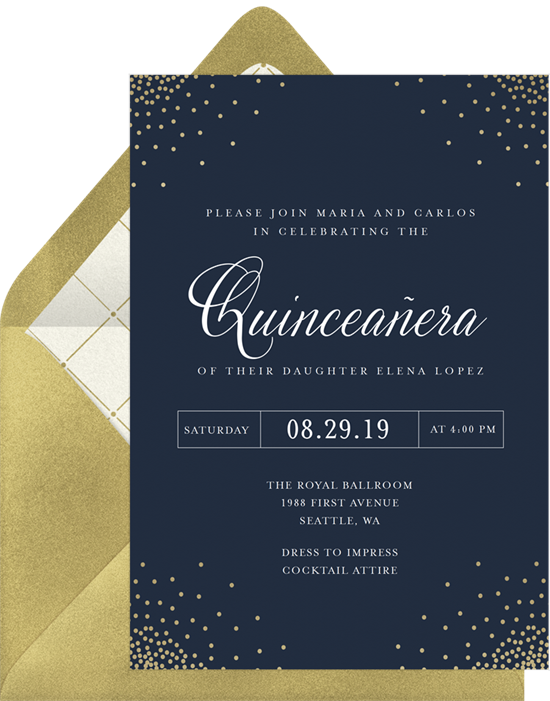 Elegant Confetti Invitation In Blue - Calligraphy (550x701), Png Download