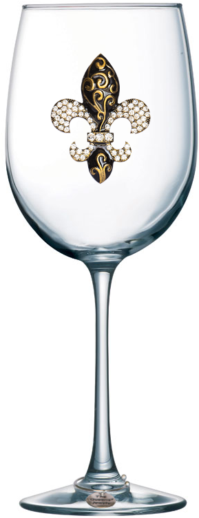 Gold Swirl Fleur De Lis Jeweled Stemmed Wine Glass - Wine Glass Quotes For Mom (800x800), Png Download