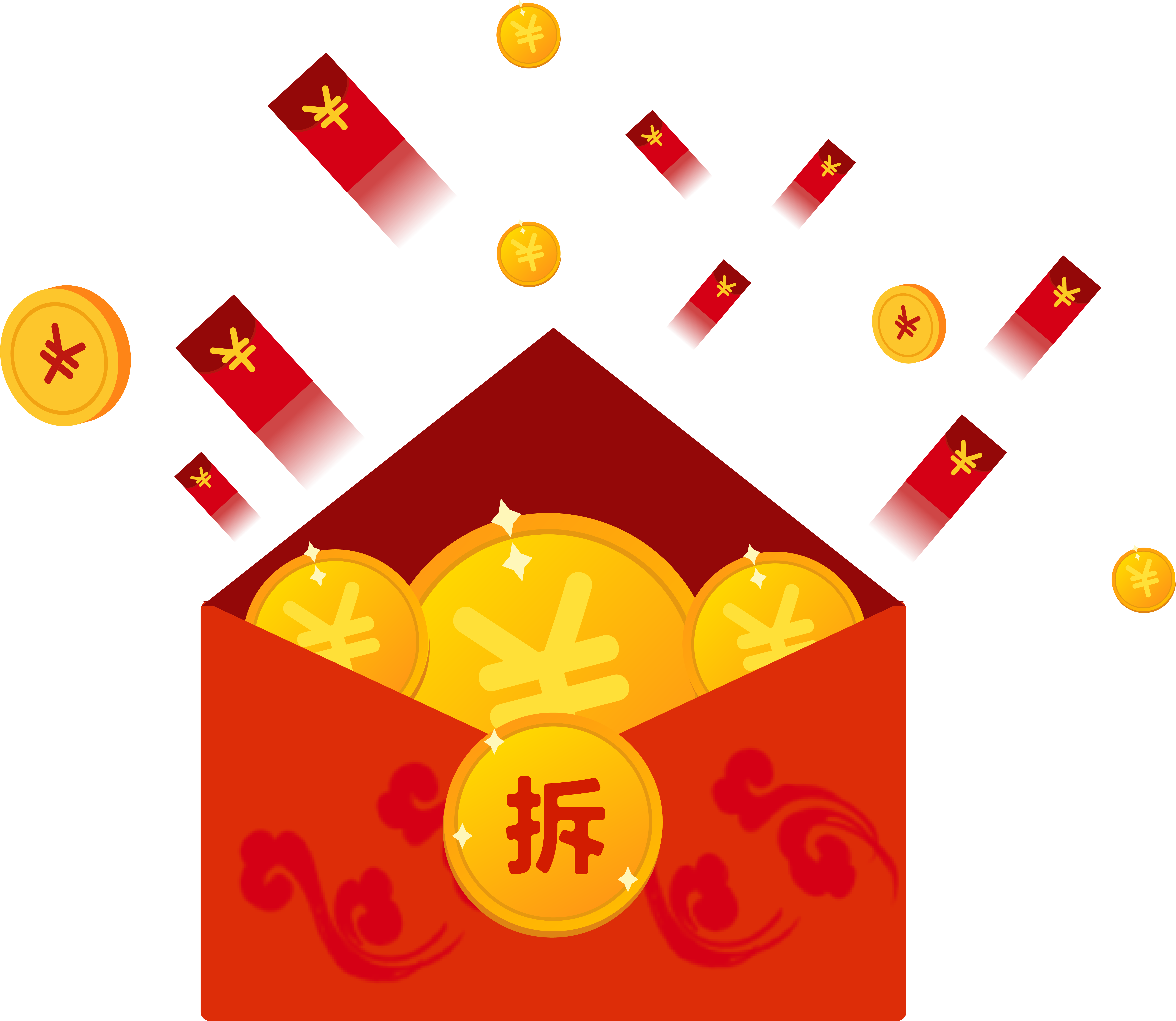 Red Envelope New Year Floating Paying Png And Vector (8334x8334), Png Download