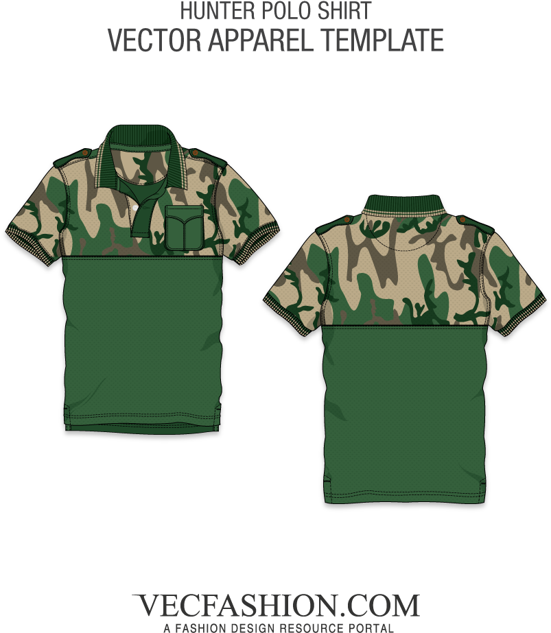 Hunter Polo Shirt With Camouflage Print - T Shirt Raglan Vector (1000x1000), Png Download