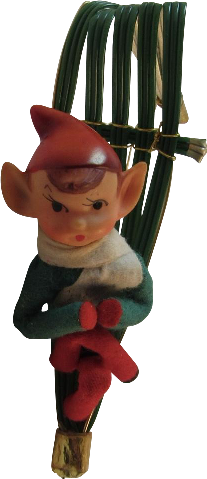 Knee Hugger Elf On Sled Vintage Christmas Ornament - Figurine (958x958), Png Download