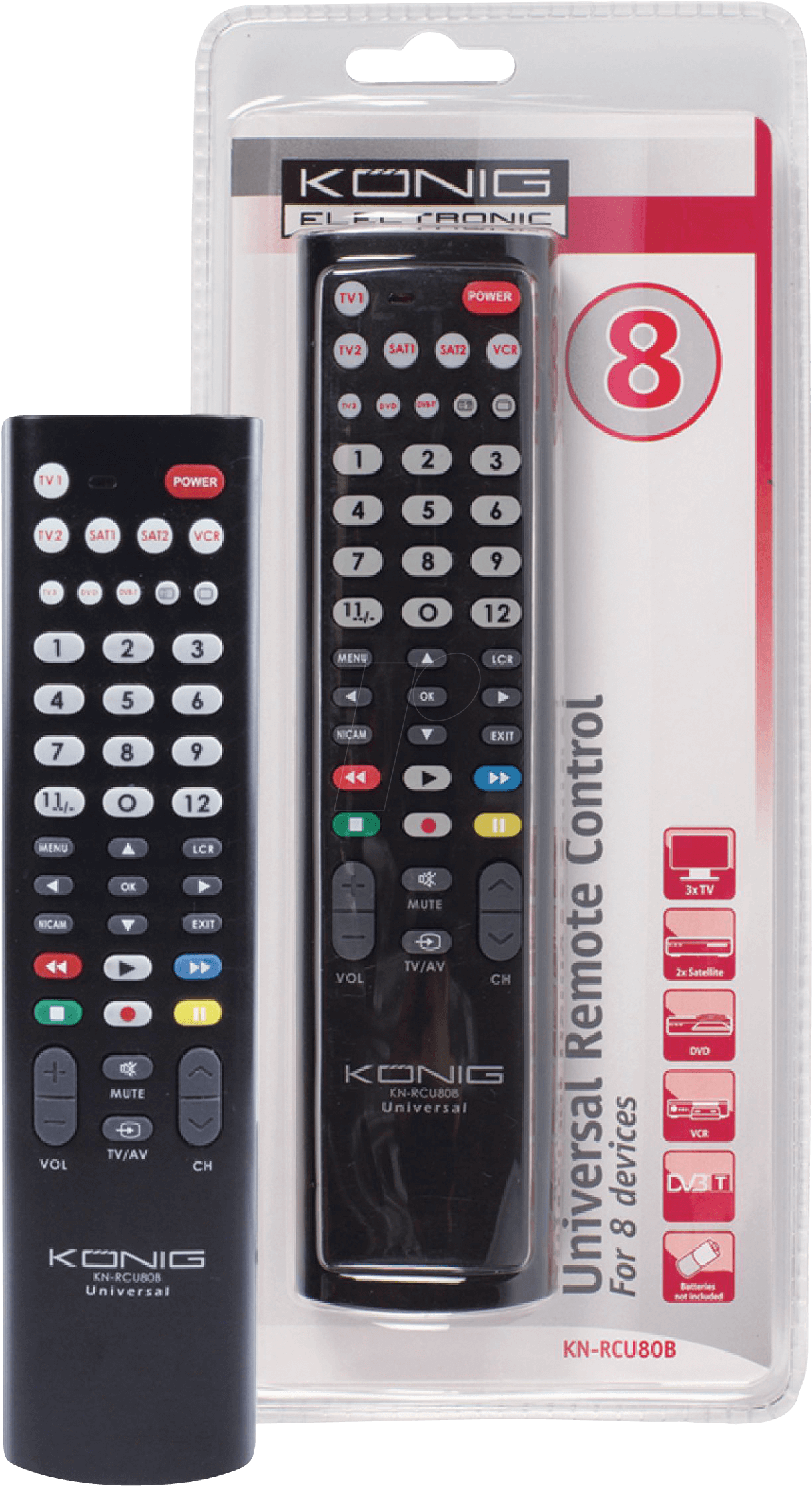 Universal Remote Control For 2 Devices König Kn-rcu80b - König Kn Rcu40b 4 1 Universal Remote (1276x2277), Png Download