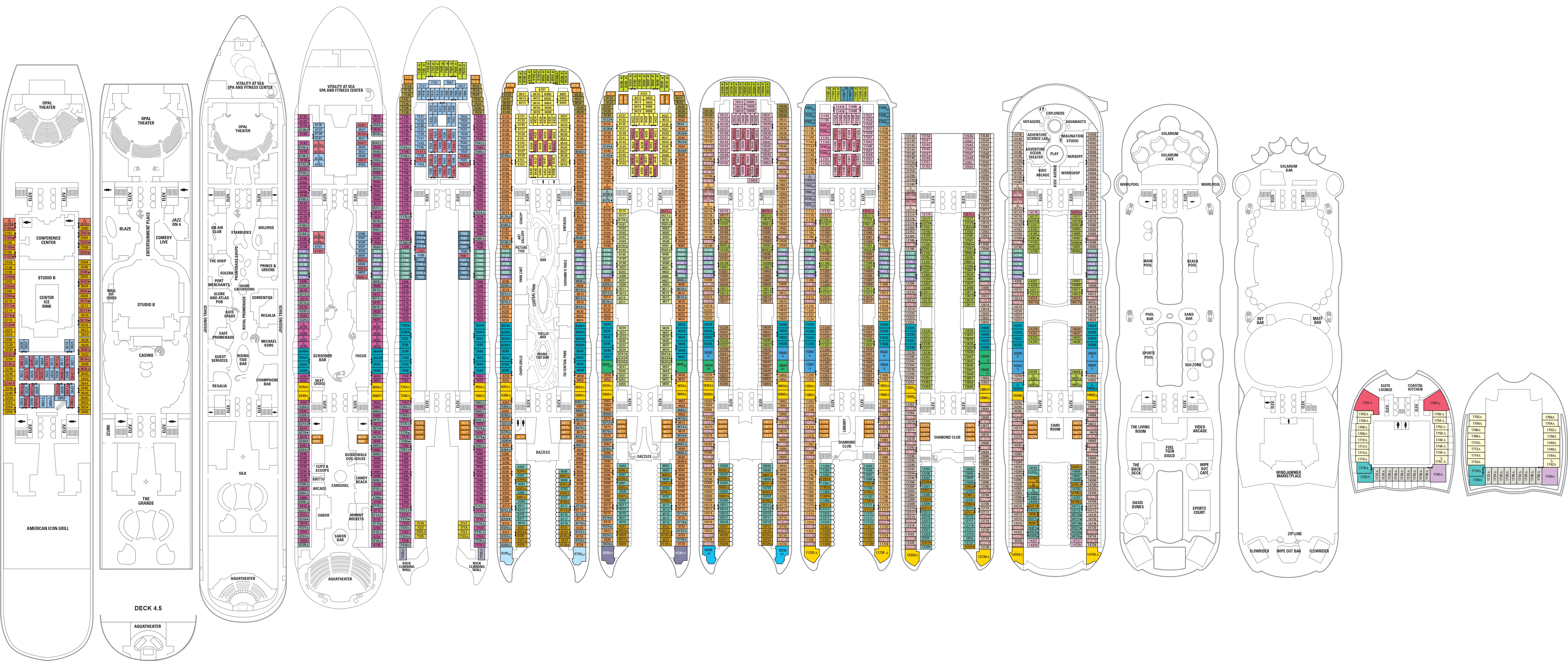 7585 X 3212 8 - Deckplan Oasis Of The Seas (7585x3212), Png Download