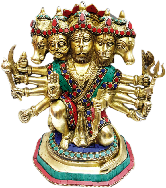 Antique Finish Panchmukhi Hanuman The Protector Turquoise - Statue (600x800), Png Download