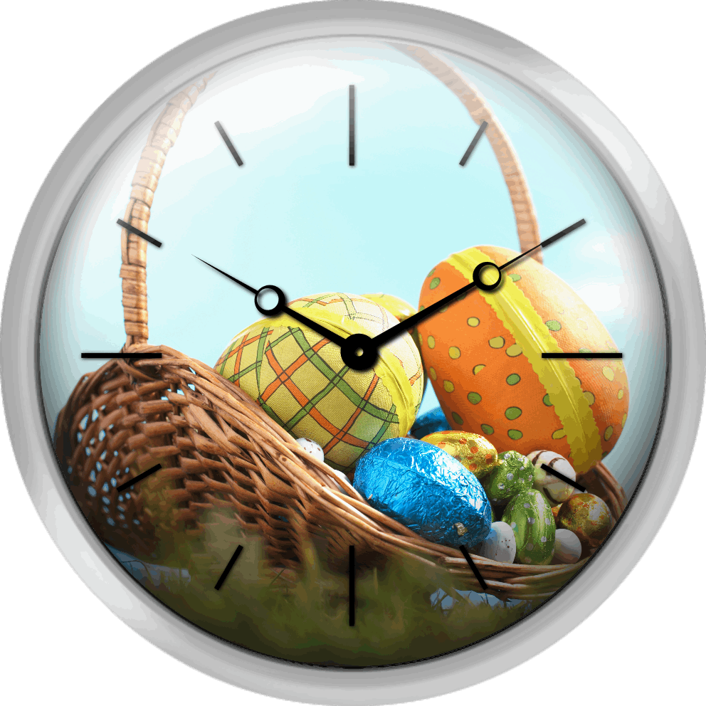 Easter Eggs In Basket On Grass Ground View - Wall Clock (992x992), Png Download
