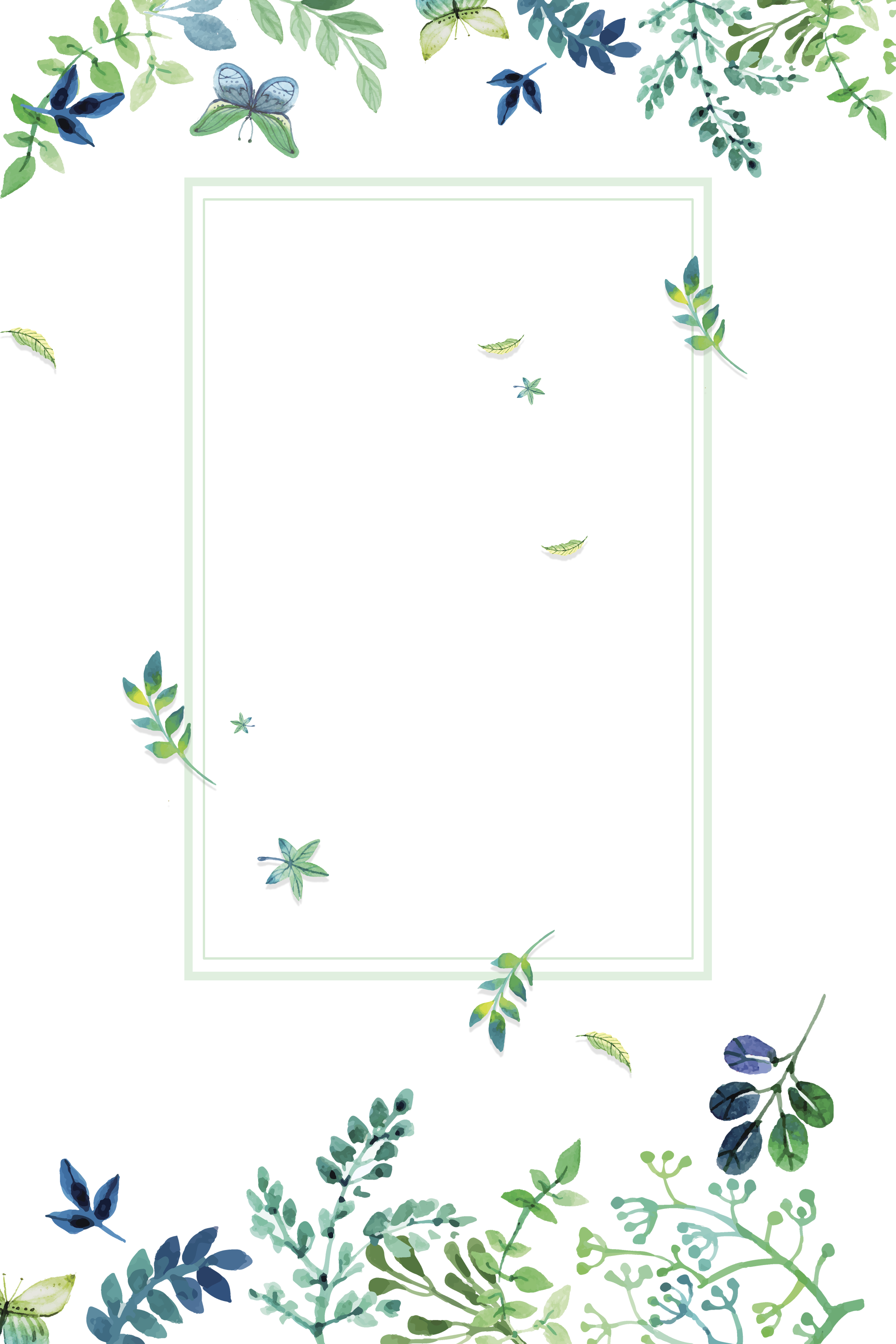 Texture Green Small Fresh Flowers Border Clipart - Watercolor Green Flowers Png (3543x5315), Png Download