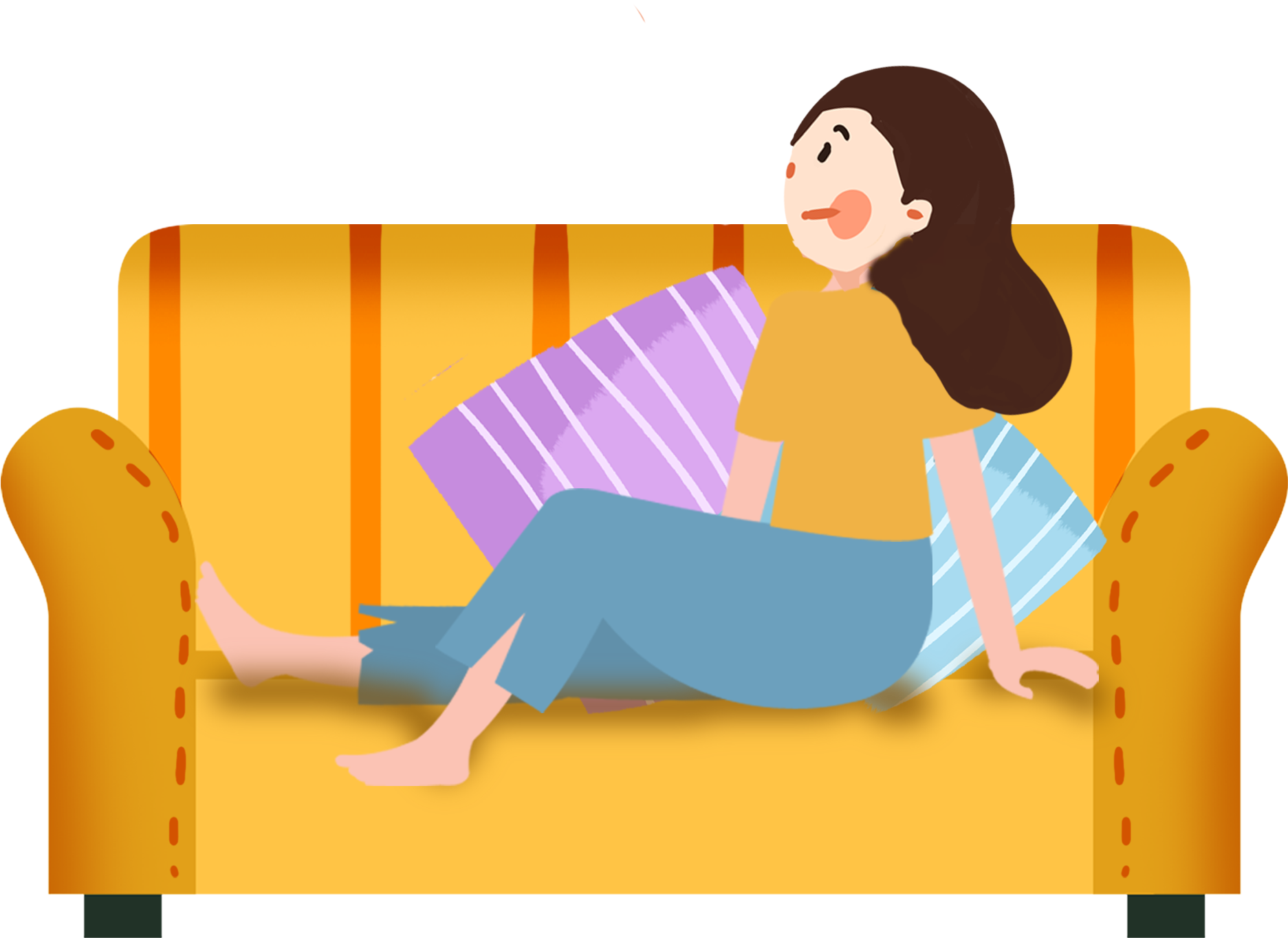 Download Cartoon Hand Drawn Illustration Couch Png And Psd - Sitting PNG  Image with No Background 