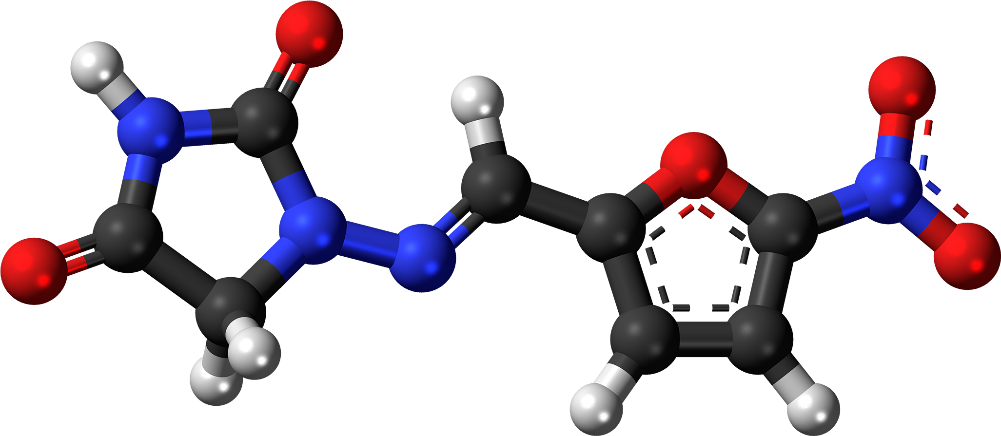 Nitrofurantoin 3d Ball - Molecule (2158x1000), Png Download