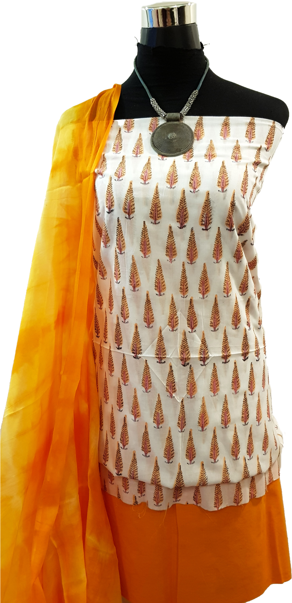Orange Hand Block Dress Material Orange Dupatta Orange - Pattern (994x2048), Png Download