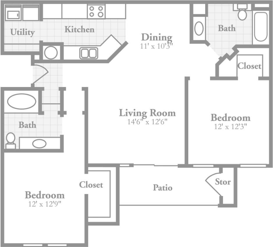 Crowne On 10th - 3 Bedroom Apartment Floor Plans (1180x848), Png Download