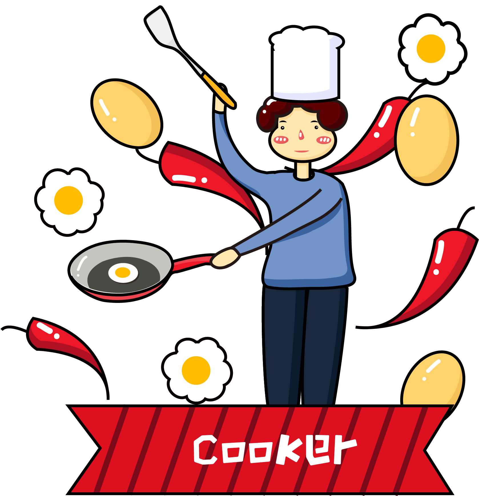 Chef Cooking Eggs Omelet Png And Vector Image - Cooking (2000x2000), Png Download