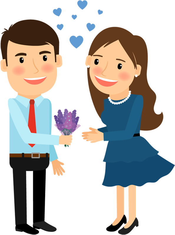 Cartoon Man Gives Flower To Woman For Love - Cartoon Image Of Man And Woman (600x800), Png Download