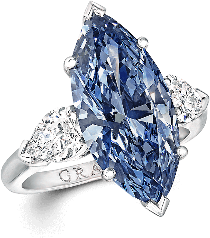 Marquise Cut Blue Diamond Ring (2000x1166), Png Download