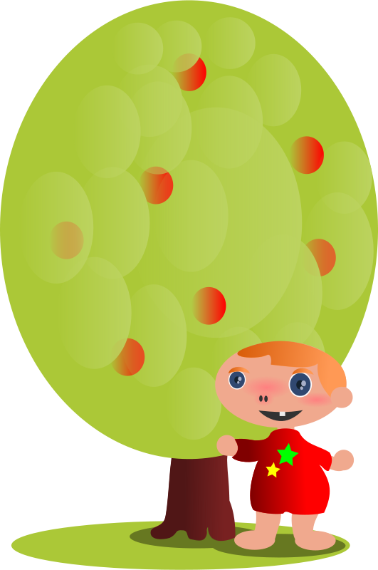 Child, Kid, Cartoon, Tree, Person, Apple Tree - Cây Hoạt Hình Png (425x640), Png Download
